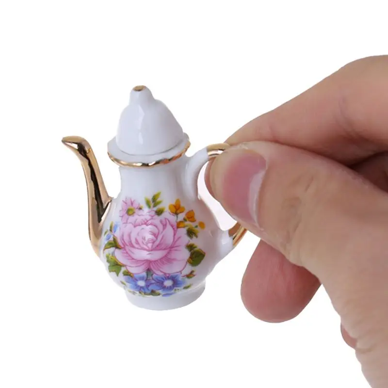 

Kids Baby Room Pretend Play Game Mini Ceramic Flower Printed Tea Cups Set Model Simulation Doll House Decorative Accessories