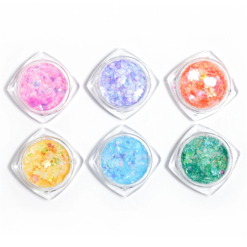 

L5YD 6 Bottles Stars Heart Butterfly Mix Sequins Glitter UV Resin Epoxy Mold Filling for DIY Jewelry Making Findings DIY Nail