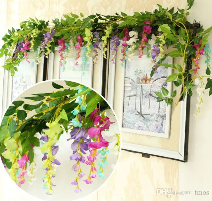 

200cm/78.7 "long Silk Flowers Artificial Flower Wisteria Vine Rattan Wisteria Garland For Wedding Home Garden Decoration