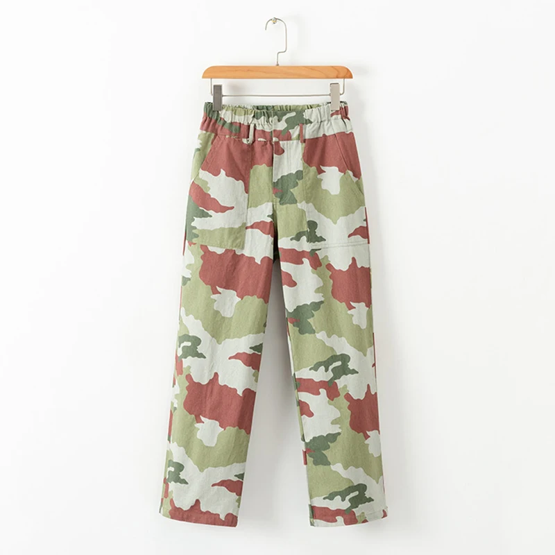 Женские камуфляжные повседневные брюки с высокой талией и эластичной резинкой