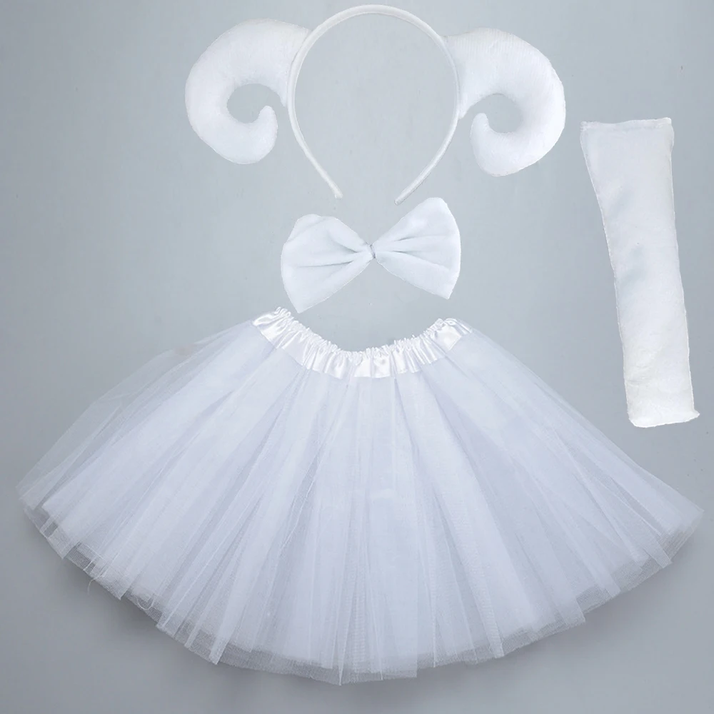 Women Girl Kids White Pink Goat Sheep Headband Tail Tie Skirt Tutu Animal Props Birthday Party Costume Christmas | Тематическая