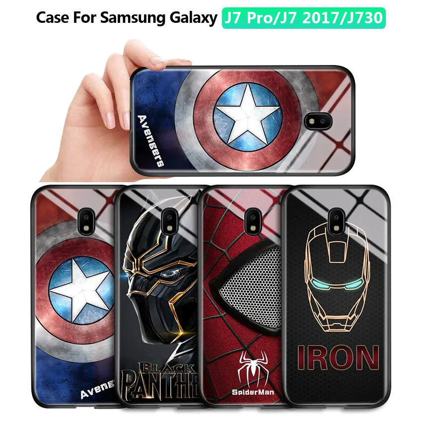 Для Samsung Galaxy J3 J5 J7 2015 2016 2017 чехол для Pro Marvel Spiderman закаленное стекло задняя крышка