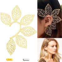 delysia king trendy women exaggeration leaf ear clip cute no pierced hollow out big earrings