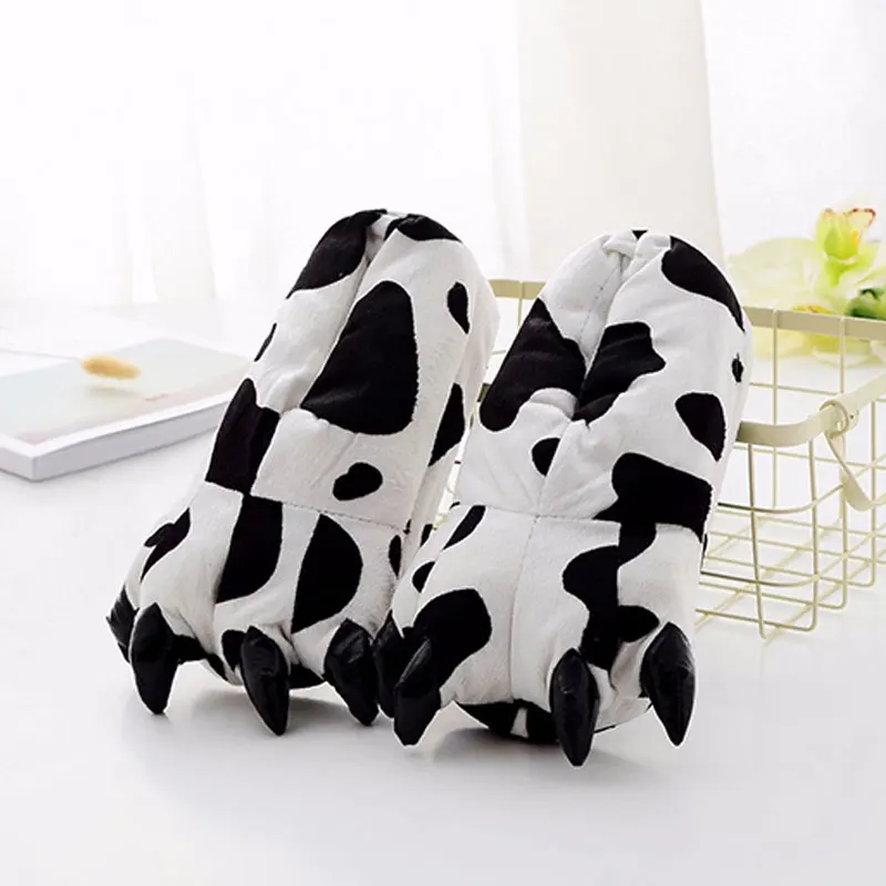 cow Тапочки с животными кигуруми для детей и взрослых; цельная Пижама; тапочки для женщин и мужчин; забавные праздничные Вечерние туфли на Рождество и Хэллоуин; домашняя обувь - Цвет: cow