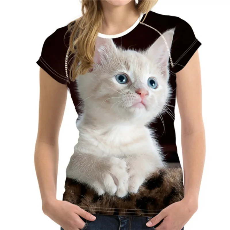 

2021 Summer 3D Leisure Animal Print T-shirt Fashion O-neck Short Sleeve Elastic Print Ladies Men