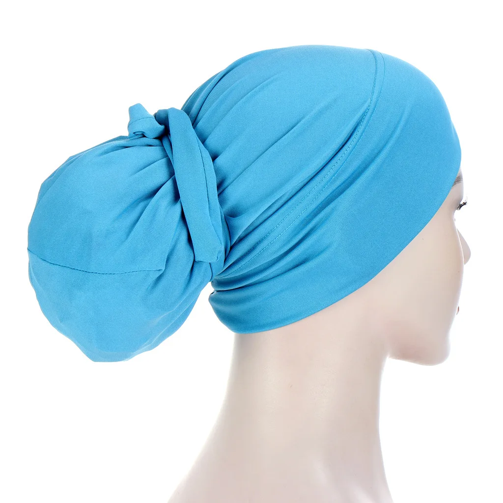 

Solid Color Fashion Hijib Cap Women's Chemo Hats Muslim Stretch Turban Bonnet Hair Loss Headwear Beanie Hat Bandage Wrap Head