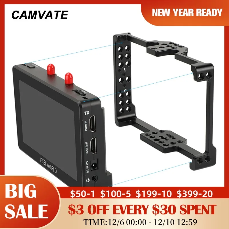 

CAMVATE Director's Monitor Cage Bracket With 1/4"-20 Thread Screw & Shoe Mount Exclusively For FeelWorld FT6 FR6 5.5" Monitors