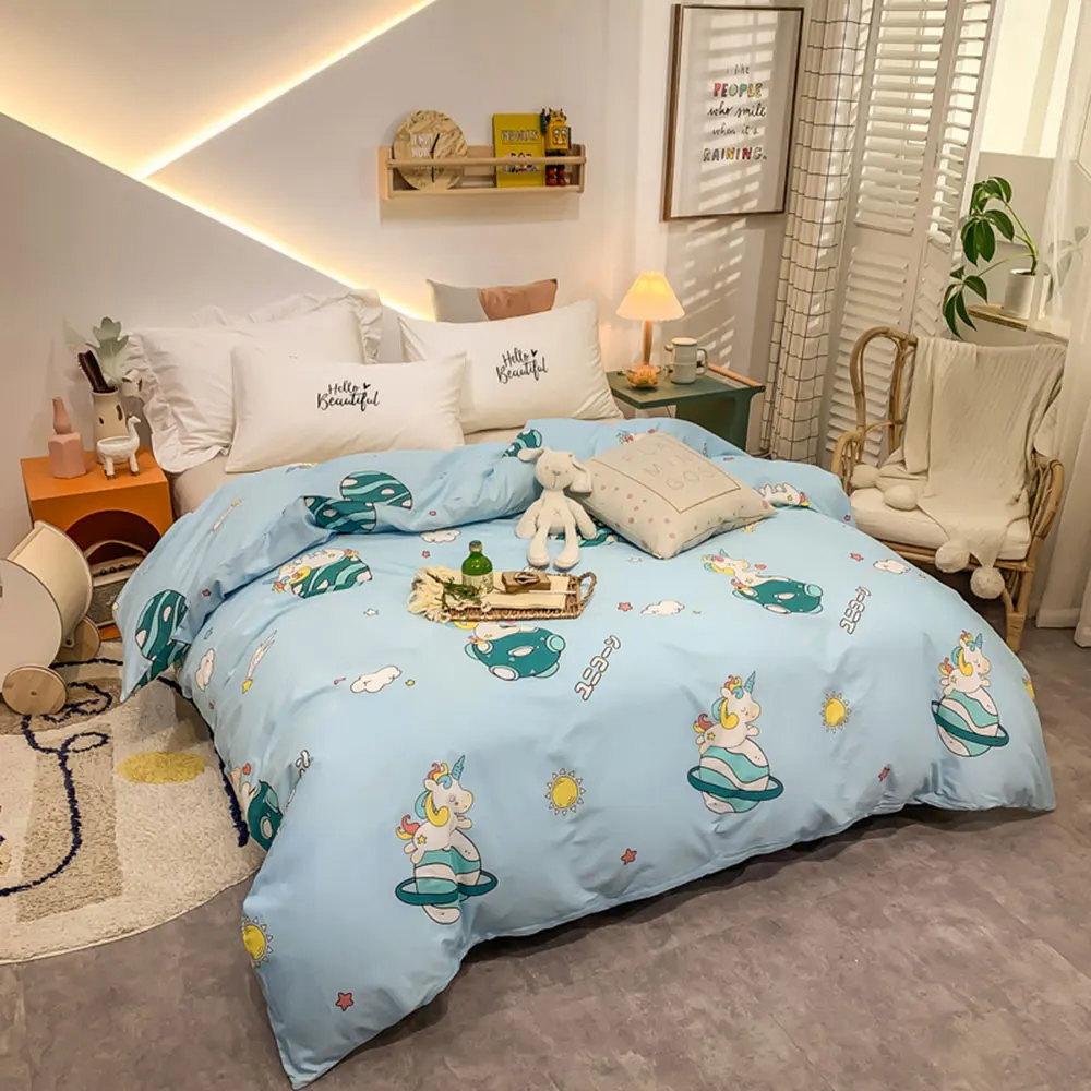 

Papa&Mima Cartoon Unicorn Space Stars 1pc Duvet Cover 100% Cotton Quilt Comforter Blanket Case Twin Queen King Printed Bedlinens
