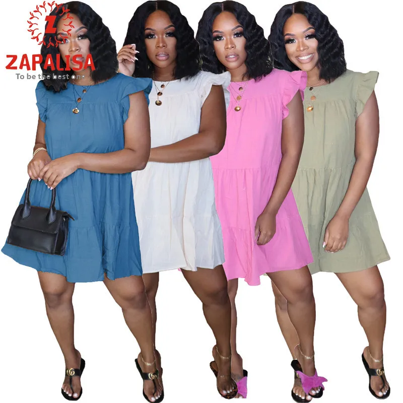 

Модное летнее однотонное платье-трапеция Woemn с вырезами, пуговицами и оборками, декор, о-образный вырез, без рукавов, высокая талия, тонкое ми...