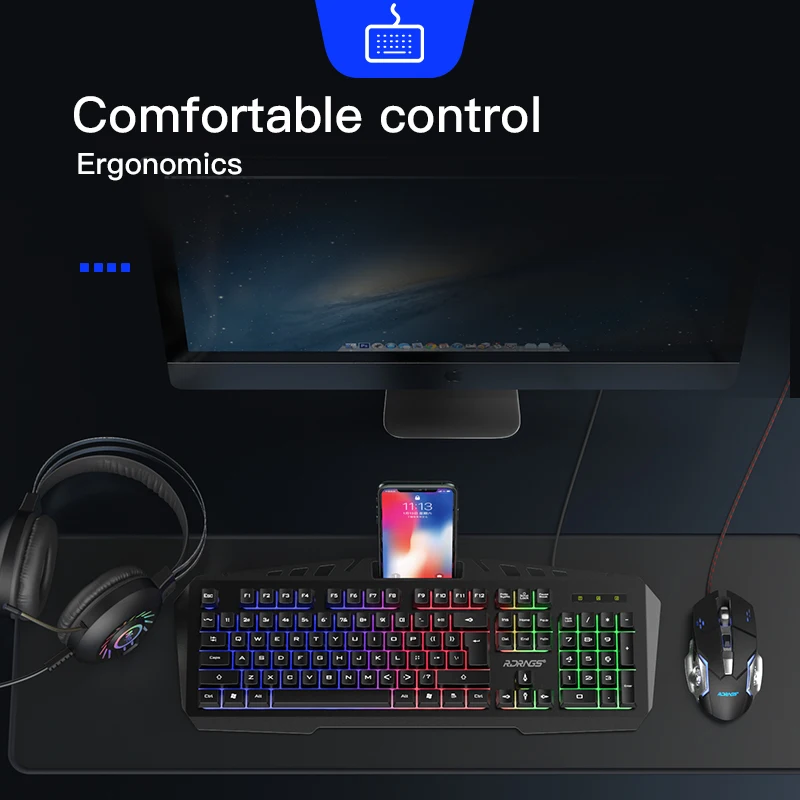 Проводная игровая клавиатура и мышь механические ощущения RGB 104 клавиши