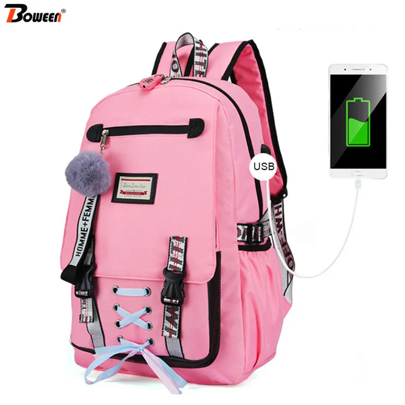 Женский нейлоновый рюкзак с USB разъемом и защитой от кражи| |