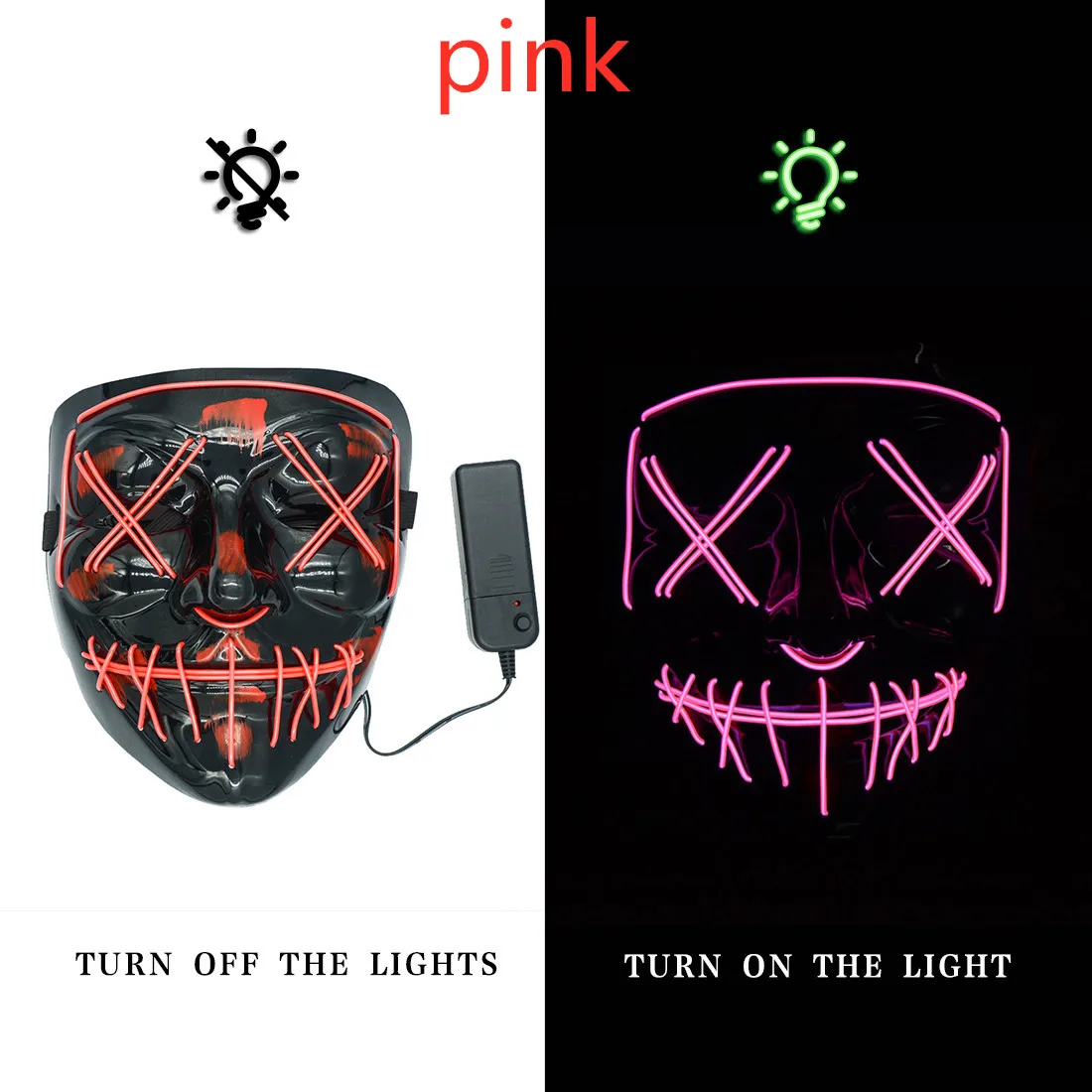 pink Светодиодная маска на Хэллоуин; неоновые маски; Вечерние Маски; страшные маски; Косплей; parti; тушь для ресниц; маска для лица; Карнавальная маска; Маска для чистки - Цвет: pink