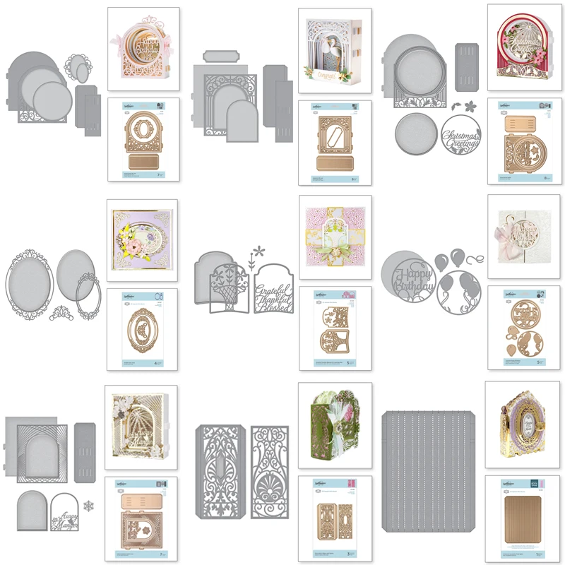 

New Dies Shape 3D Cabinet Arch Layered Dome Business Card Background Lace Hollow Cutter Big Shot Scrapbooking Embossing Die Cut