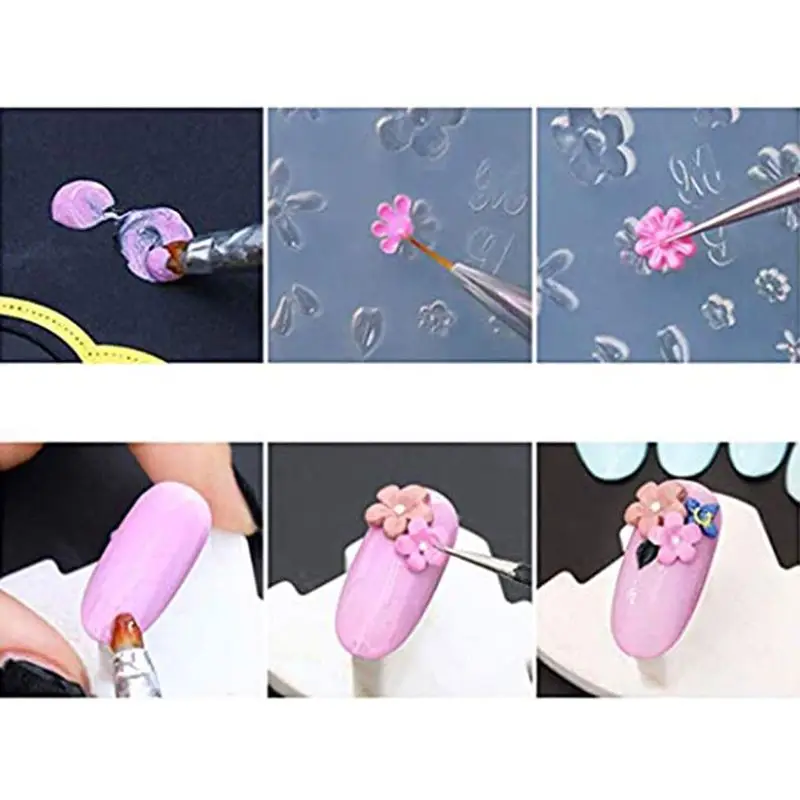 

6Pcs Moon Cross Flower Bear Nail Art Silicone Mold Nail Carving Templates Tools 85LB