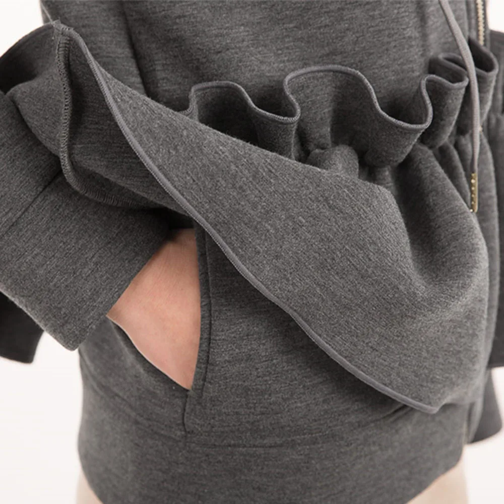 

Casual Women Slim Tops Autumn Korean Fashion Ruffle Hooded Long Sleeve Street Beat Outerwear Coat Jacket For Female Daily Wear