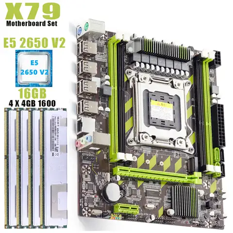 Комплект материнской платы X79 для компьютера, 2650v2 Xeon E5 2650 V2 CPU Max 16 ГБ 4X 4 ГБ DDR3 ECC REG 1600 МГц NVME для игрового сервера