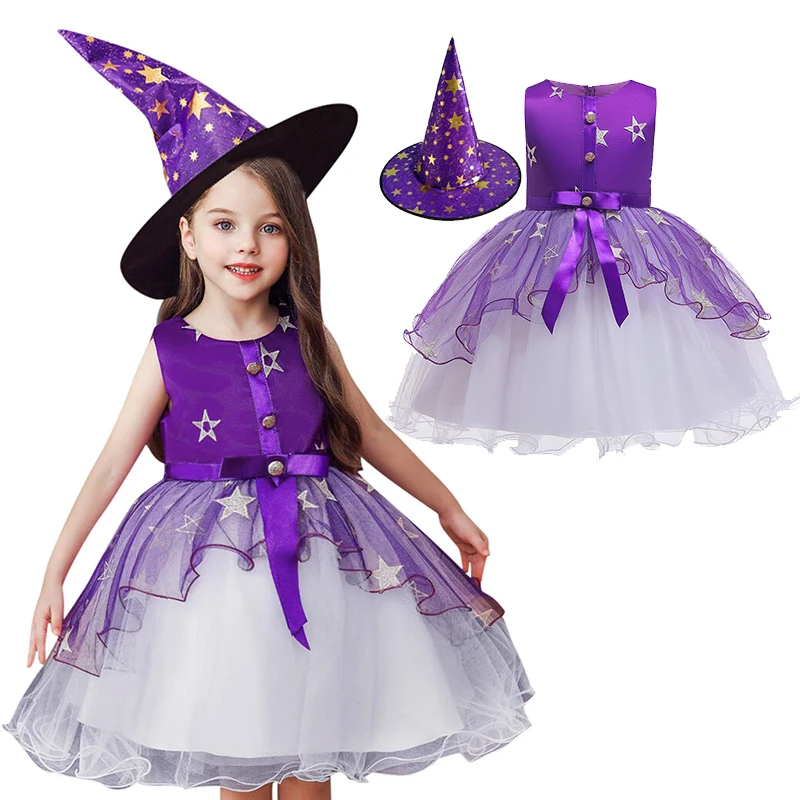 Костюм ведьмы для девочек на Хэллоуин в рождественском стиле с шляпой 2 шт.