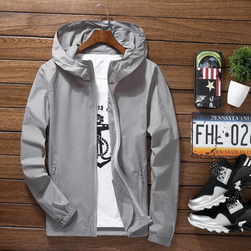 

Plus Size 6XL 7XL New Spring Summer Bomber Jacket Men Women Casual Solid Windbreaker Zipper Thin Hooded Coat Outwear Male Jacket