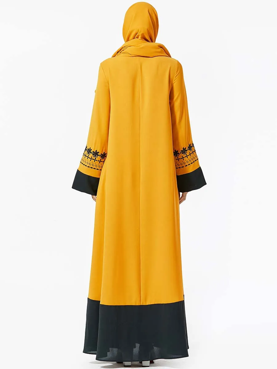 

autumn floral embroidery long sleeve maxi dress plus size pocket design abaya women ramadan kaftan Dubai Robe islam judaic gown