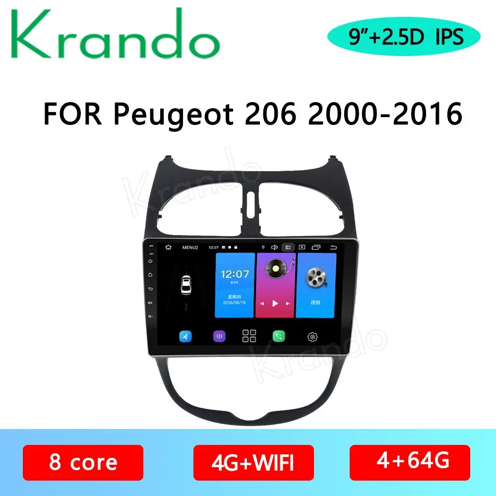 Krando Android 10 0 9 &quotIPS полный сенсорный автомобильный мультимедийный радио для Peugeot 206