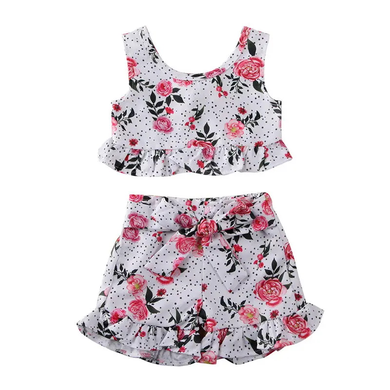 Летний детский жилет без рукавов с цветочным принтом и бантом для маленьких