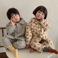 kids pajama sets 2021 winter thickened girls pure cotton baby plus velvet three layer quilted boys home suit clothing 2 6t