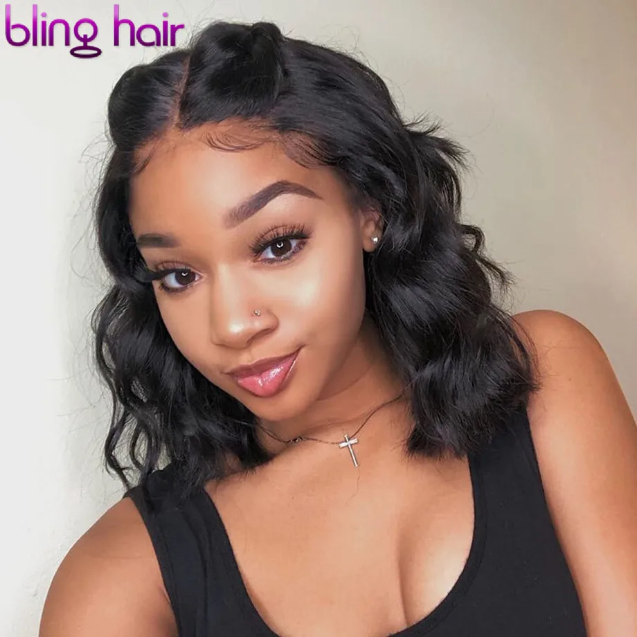 Бразильский объемный волнистый короткий парик с Бобом спереди предварительно