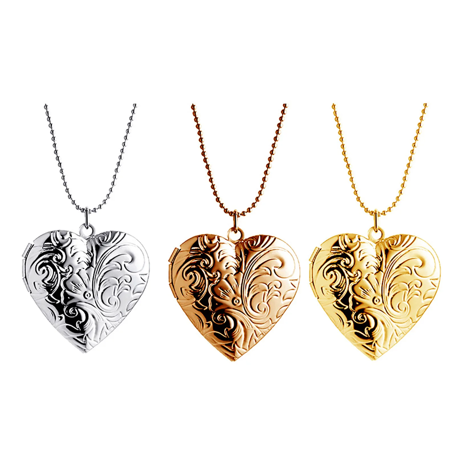 

Fashion Peach Heart Shape Photo Box Can Opened Pendant Commemorative Zinc Alloy Bead Chain Necklace For Women Birthday Jewelry