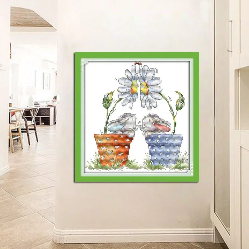 Маленькие кролики в горшке украшение для детской комнаты счетный принт на холсте