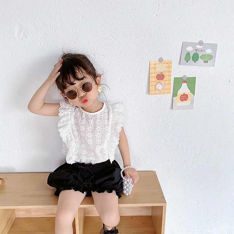 

1-7T Toddler Kid Baby Girl Summer Lace Top Sleeveless Tank T Shirt Ruffles Elegant Ruffles Tee Shirt Cute Sweet Beach tshirt