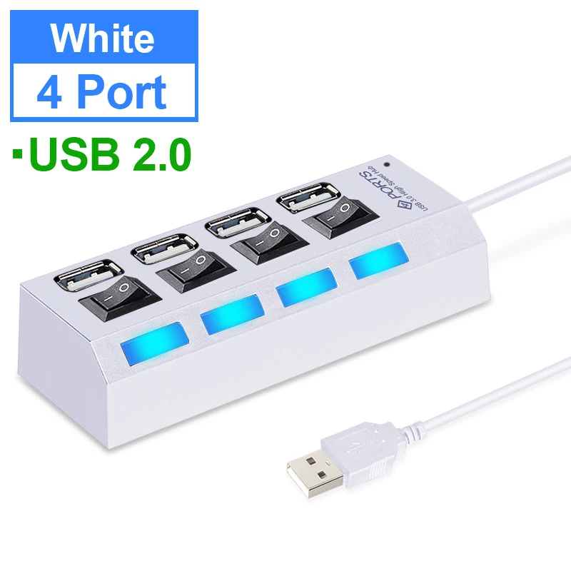 USB 3,0 концентратор 2,0 концентратор Мульти USB разветвитель 4/7 порт расширитель несколько USB 3 Hab с адаптером питания USB3.0 концентратор с переключателем для ПК - Цвет: USB 2.0 HUB 4 Port