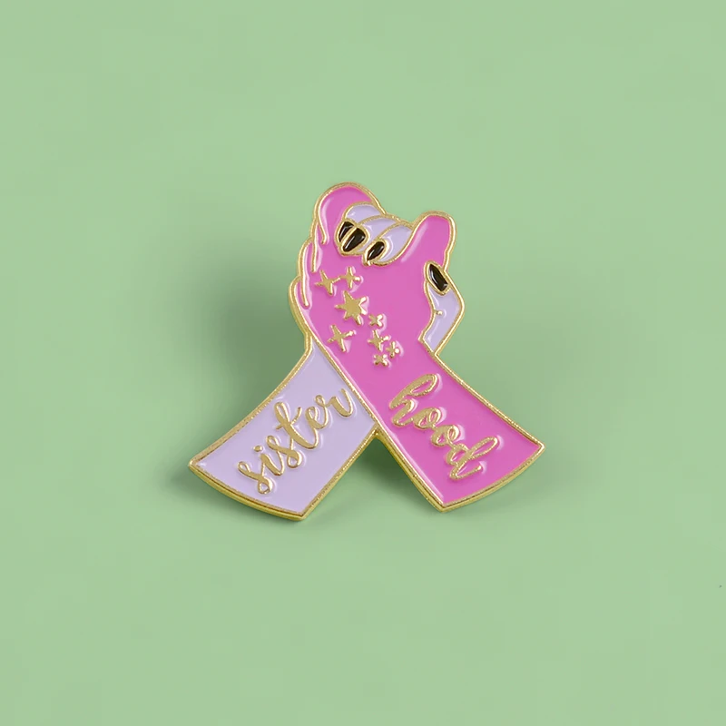 Розовый фиолетовый две руки дайте мне пять жестов металлическая брошь с эмалью