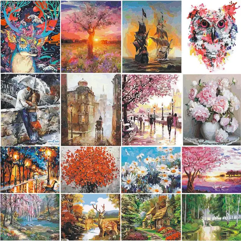 

JustPaint Landscape Flowers Painting By Numbers Home Decor DIY картина по номерам Oil Wall Art On Canvas Paint Number