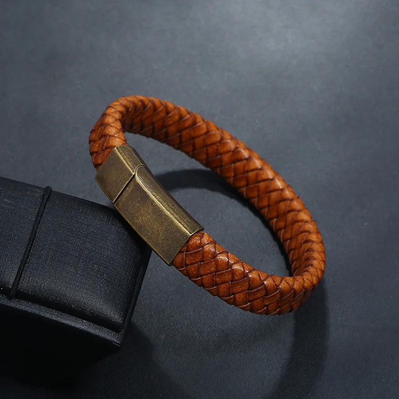 Натуральная кожа браслет из нержавеющей стали легированной титаном для мужчин