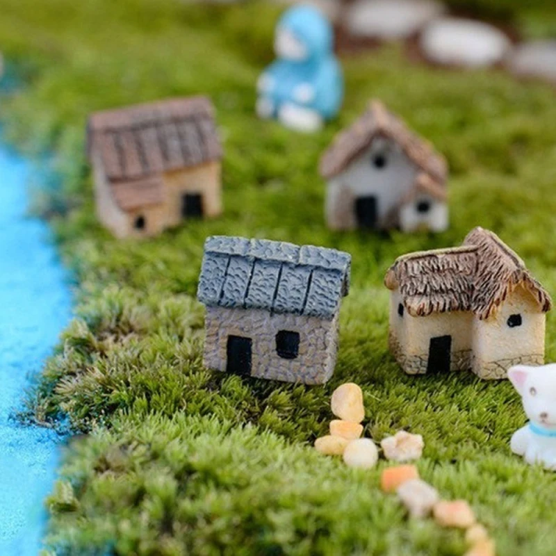 

4Pcs House Miniature Figurine Fairy Garden Accessory Home Decoration Cartoon Animal Building Statue Resin Craft Doll Car