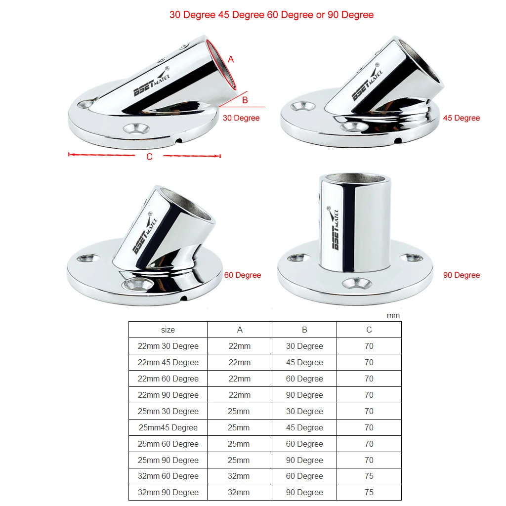 

2PCS Multiple Angles 316 Stainless Steel Boat Round Base Marine Hand Rail Fitting Rail Tube Stanchion Base Column Accessories