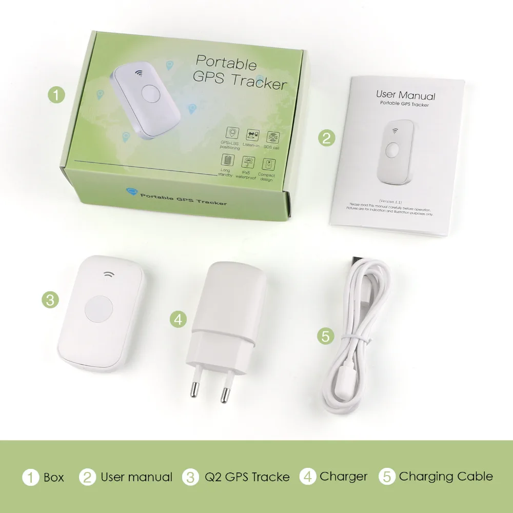 

Prazata Mini GPS Tracker Children GPS Locator Kids Pets GPS Tracker Personal Tracker Q2 Waterproof Two-way Talk Fall Alarm Track