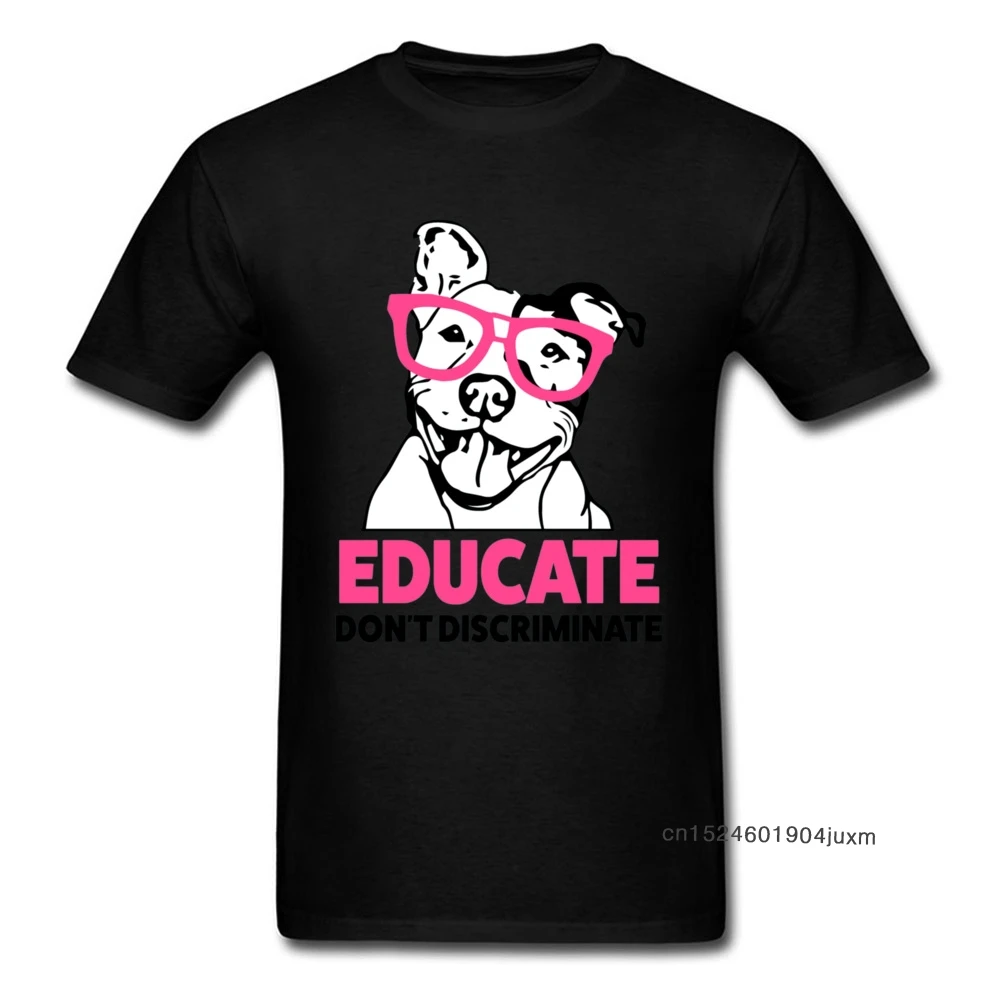 Funny Pet Tshirt Men Educate don't Discriminate Pitbull Awareness Tops Male T Shirt 100% Cotton Summer T-Shirt Dog Lover Design