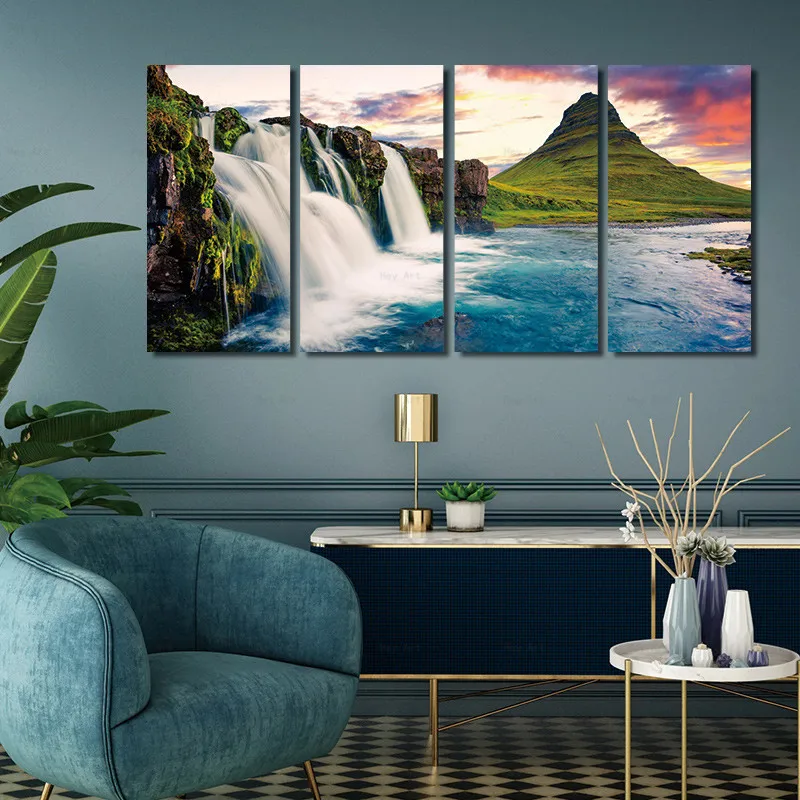 4 шт фермы горный озеро с водопадом холст картины Wall Art современный Плакаты принты