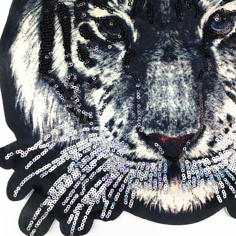 Новинка черные блестки голова тигра одежда с животными вышитые нашивки для