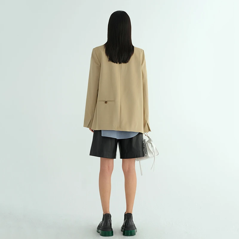 

[EAM] Women Double Breasted Yellow Blazer New Notched Long Sleeve Loose Fit Jacket Fashion Tide Spring Autumn 2021 1DD4941