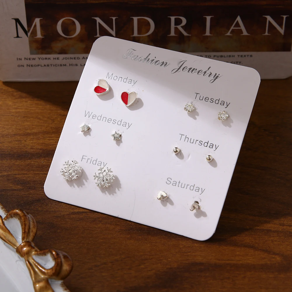 ALIUTOM 6 пар/компл. милые мини-серьги-гвоздики для женщин геометрические круглый