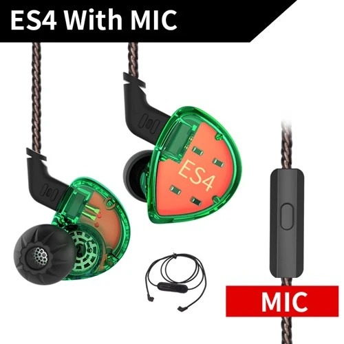 GreenMicBluetooth KZ ES4 наушники гибридные технологии единиц 1DD+ 1BA гарнитура в ухо Мониторы наушники HiFi бас шумоподавления наушники - Цвет: GreenMicBluetooth