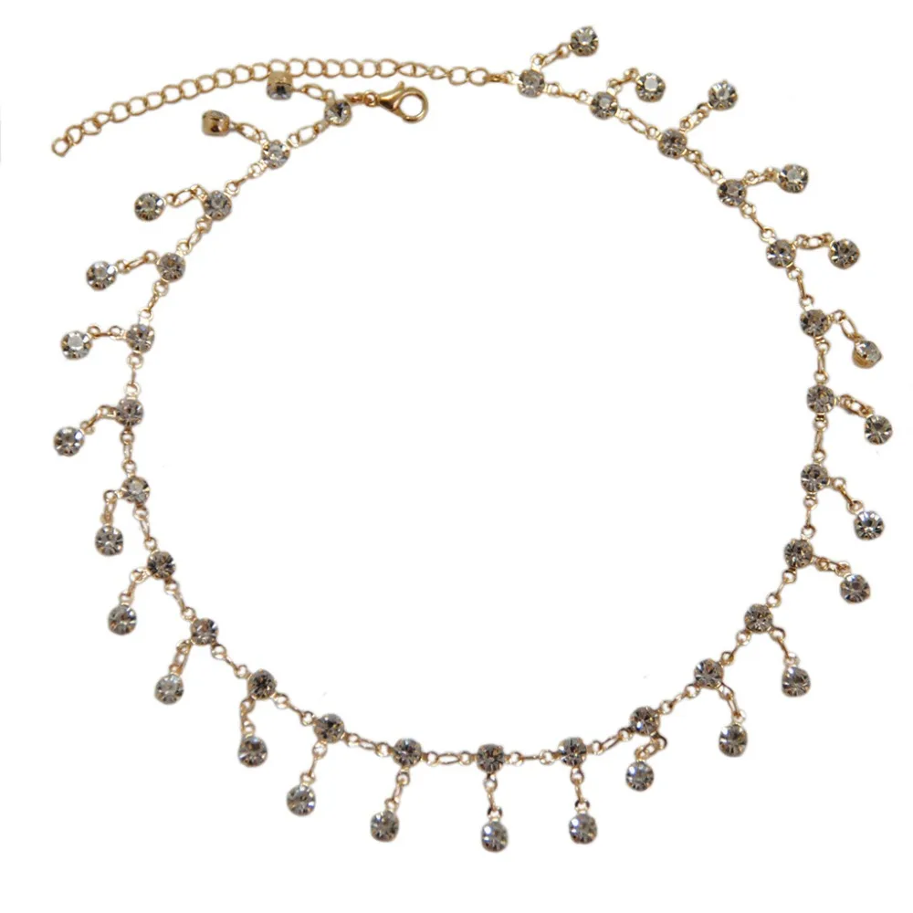 Сверкающее Золотистое Ожерелье чокер на цепочке с кристаллами для невесты