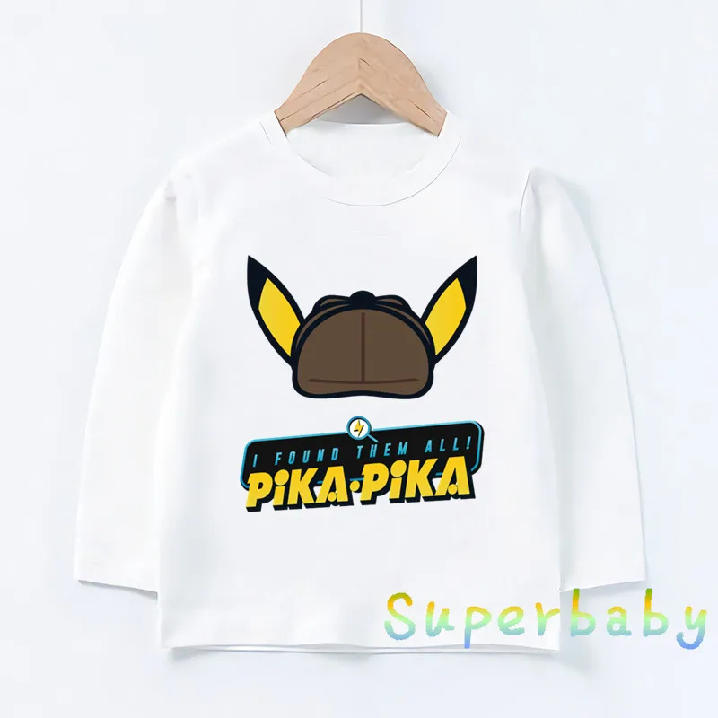 Children Pokemon Go Detective Pikachu Print T shirt Baby Boys Girls Cartoon Funny Tops Kids Long Sleeve T-shirt LKP5290 | Детская одежда