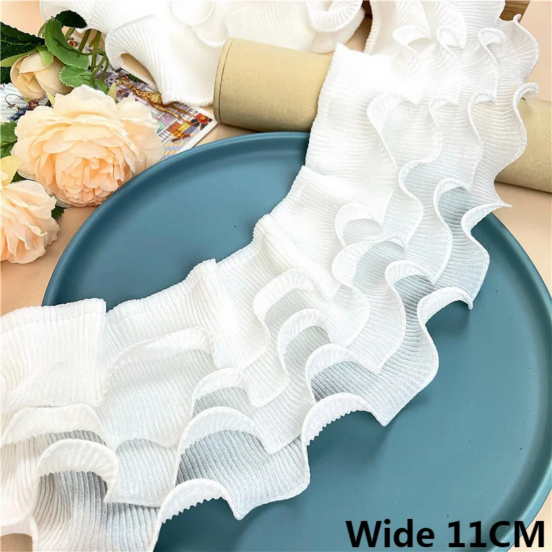 

11CM Wide White Four Layers Chiffon 3d Lace Fringe Sewing Ribbon Elastic Ruffle Trim Skirts Hemlines Curtains Stitched Material