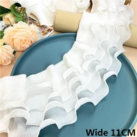 11cm wide white four layers chiffon 3d lace fringe sewing ribbon elastic ruffle trim skirts hemlines curtains stitched material