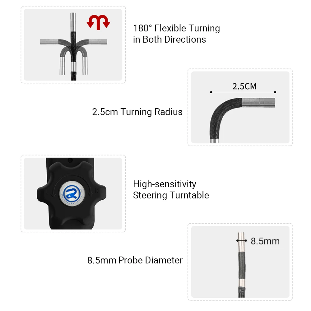 

Industrial Endoscope Video Recording Steering Endoscope with 1m Snakelike Tube 8.5mm Lens for 3.5-inch to 6.3-inch Screen Phones