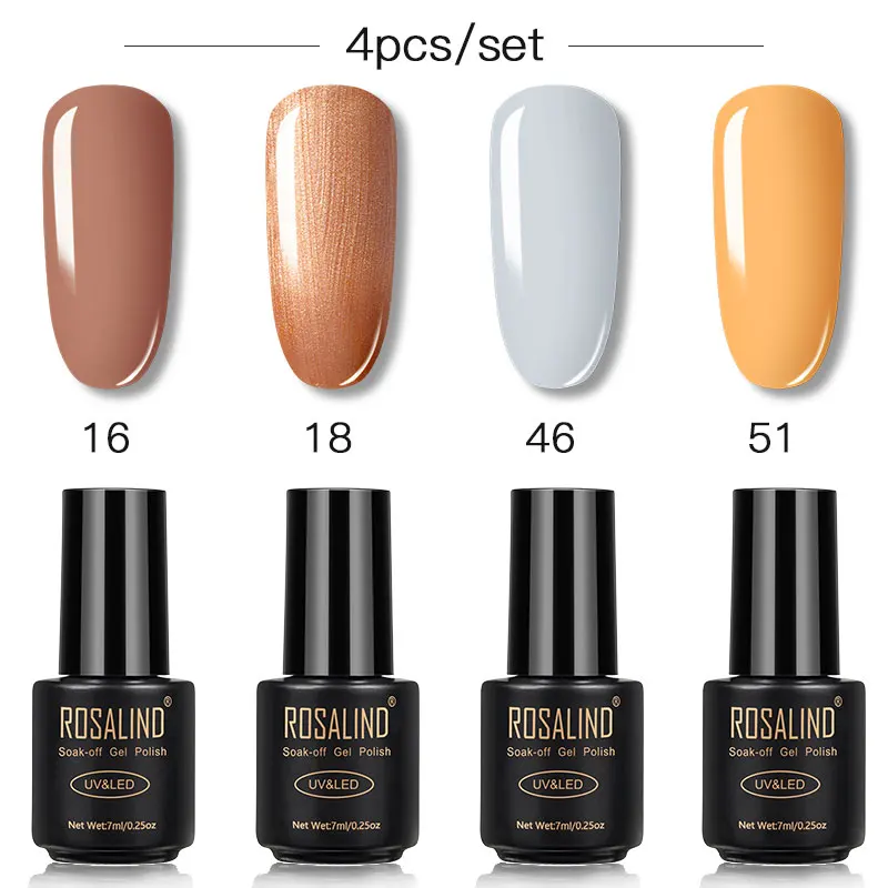 ROSALIND 2/4 шт набор гель-лаков чистый цветной Гель-лак для ногтей отмачиваемый УФ