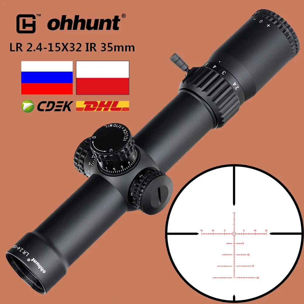 

Тактический ИК-прицел ohhunt LR 2,4-15X32, оптический прицел с красной точкой и стеклом с гравировкой, трубка 35 мм, револьверный замок, сброс